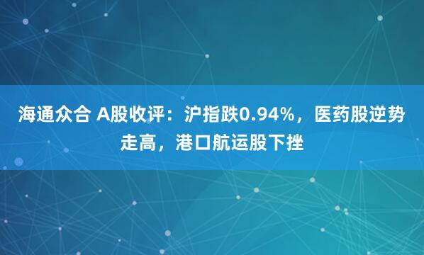 海通众合 A股收评：沪指跌0.94%，医药股逆势走高，港口航运股下挫